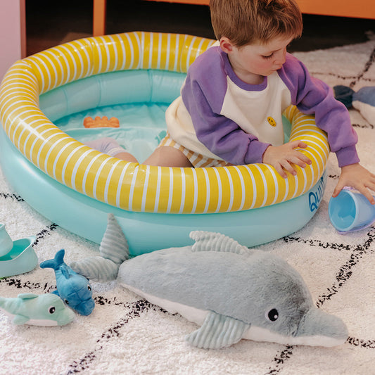 Peluche dauphin Tofou maman et son bébé vert menthe