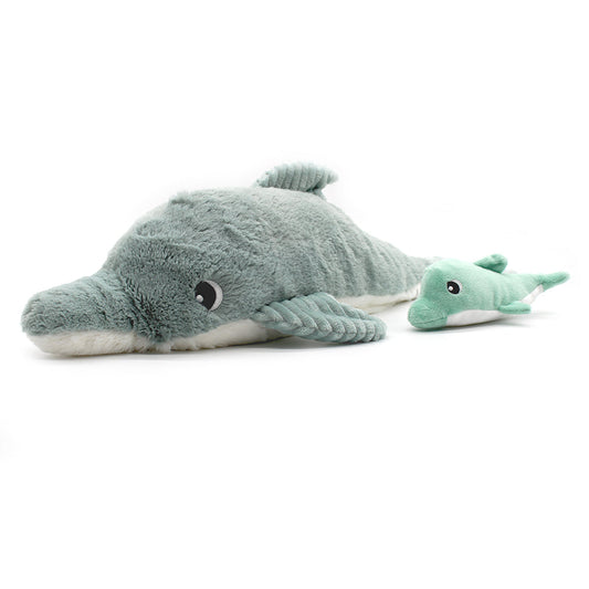 Peluche dauphin Tofou maman et son bébé vert menthe