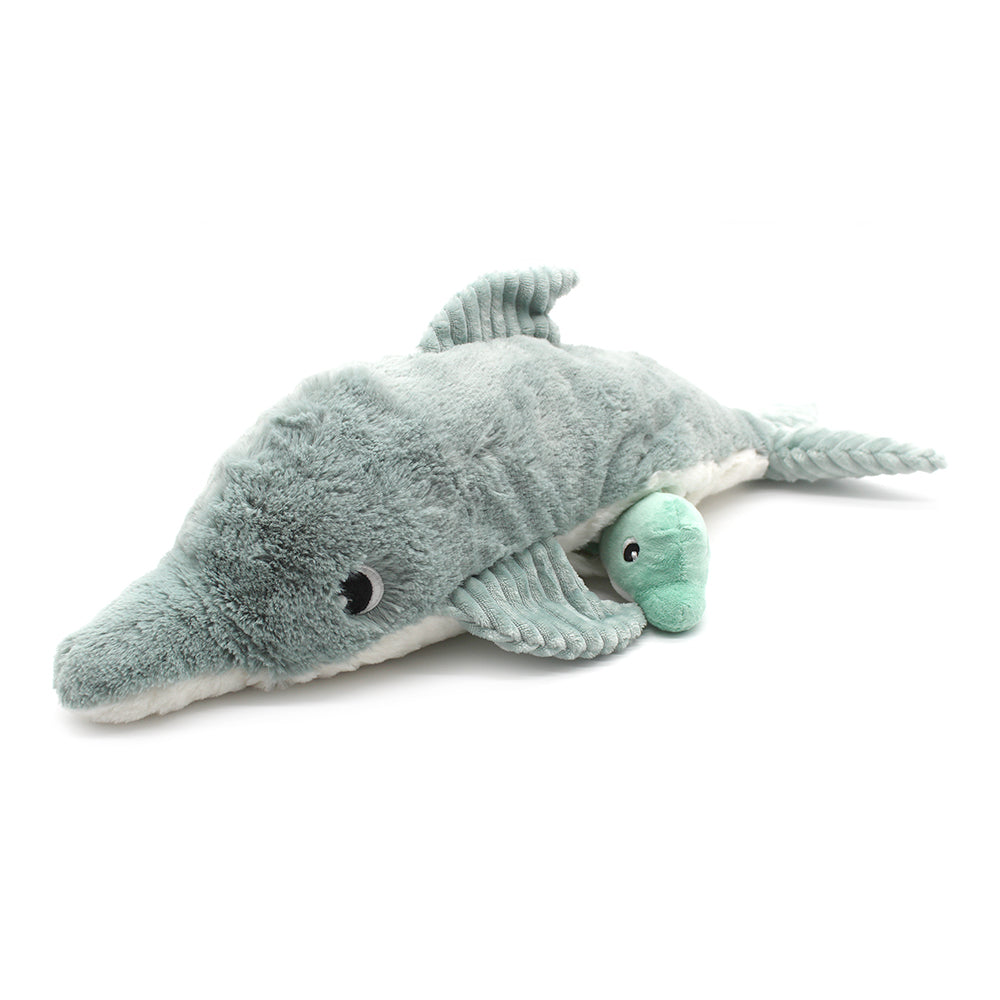 Peluche dauphin Tofou maman et son bébé vert menthe