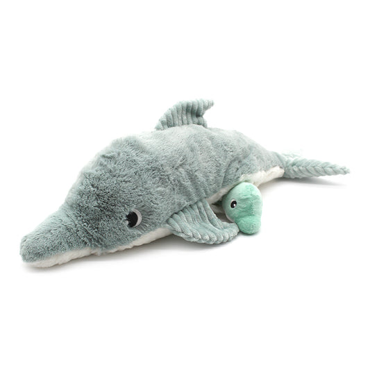 Peluche dauphin Tofou maman et son bébé vert menthe