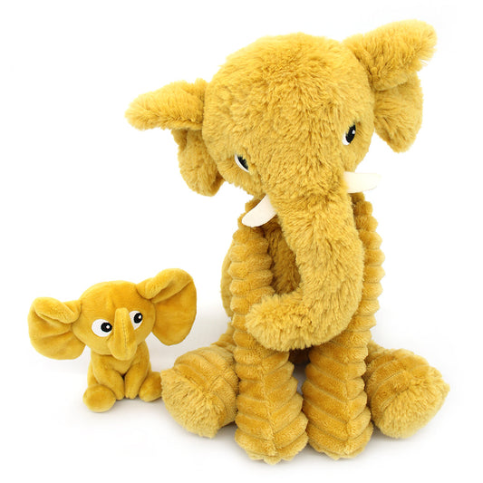 Peluche éléphant Dimoitou maman et bébé jaune moutarde