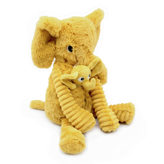 Peluche éléphant Dimoitou maman et bébé jaune moutarde