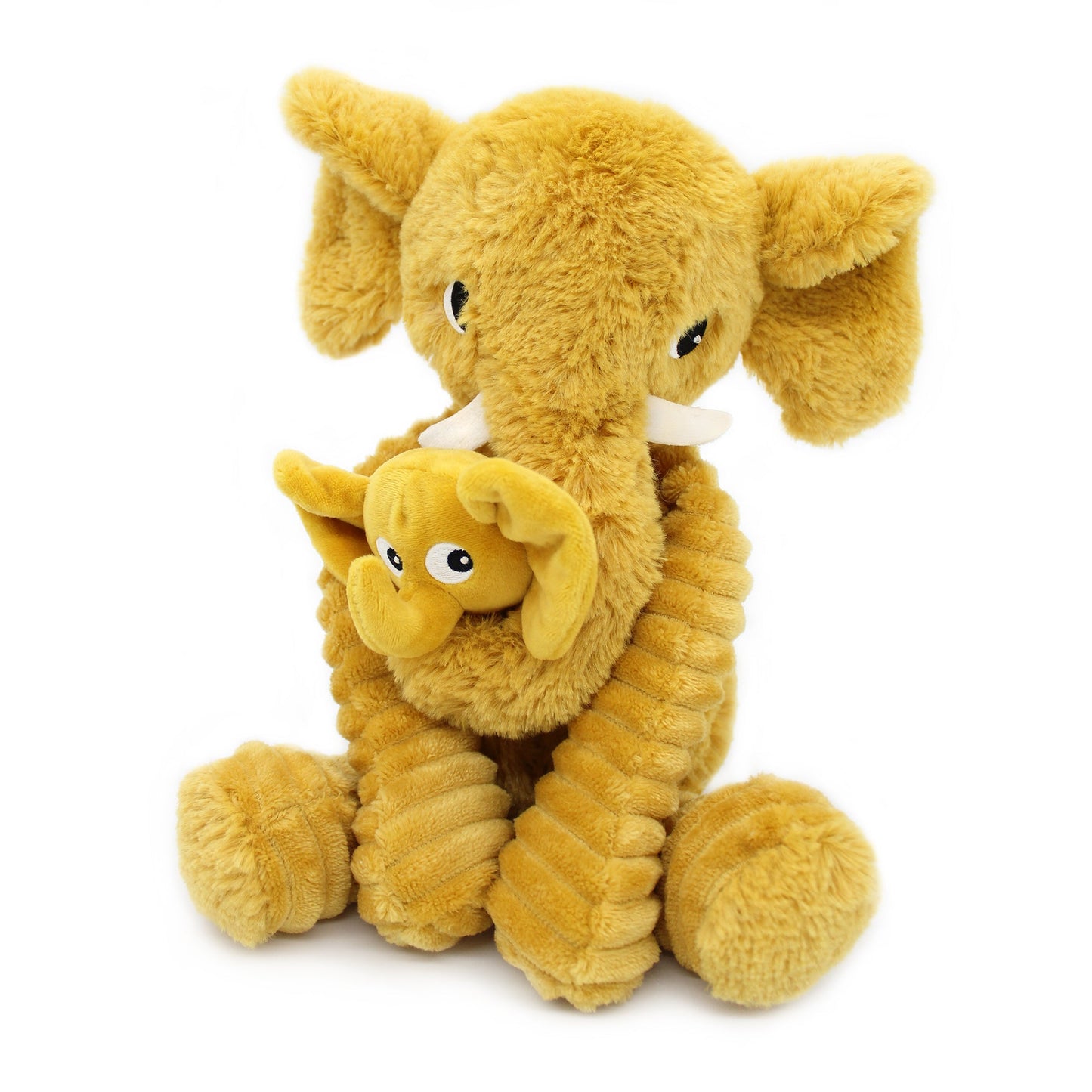 Peluche éléphant Dimoitou maman et bébé jaune moutarde