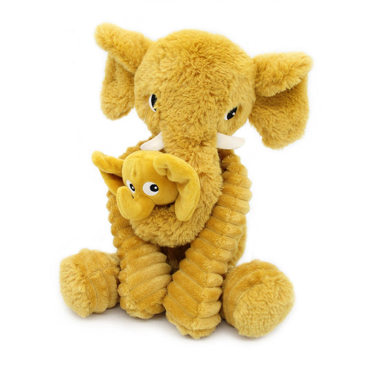 Peluche éléphant Dimoitou maman et bébé jaune moutarde