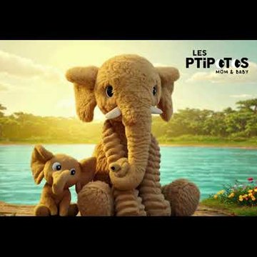 Peluche éléphant Dimoitou maman et bébé jaune moutarde