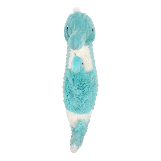 Peluche hippocampe Papadou avec son bébé bleu aqua