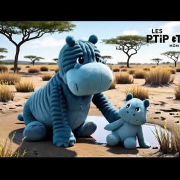 Peluche hippopotame Bibou maman et son bébé bleu