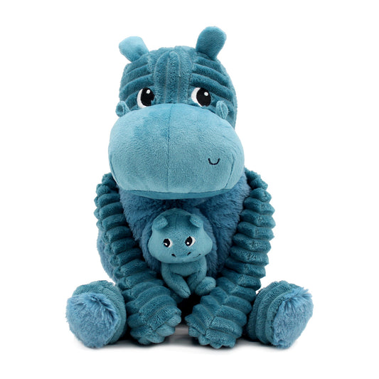 Peluche hippopotame Bibou maman et son bébé bleu
