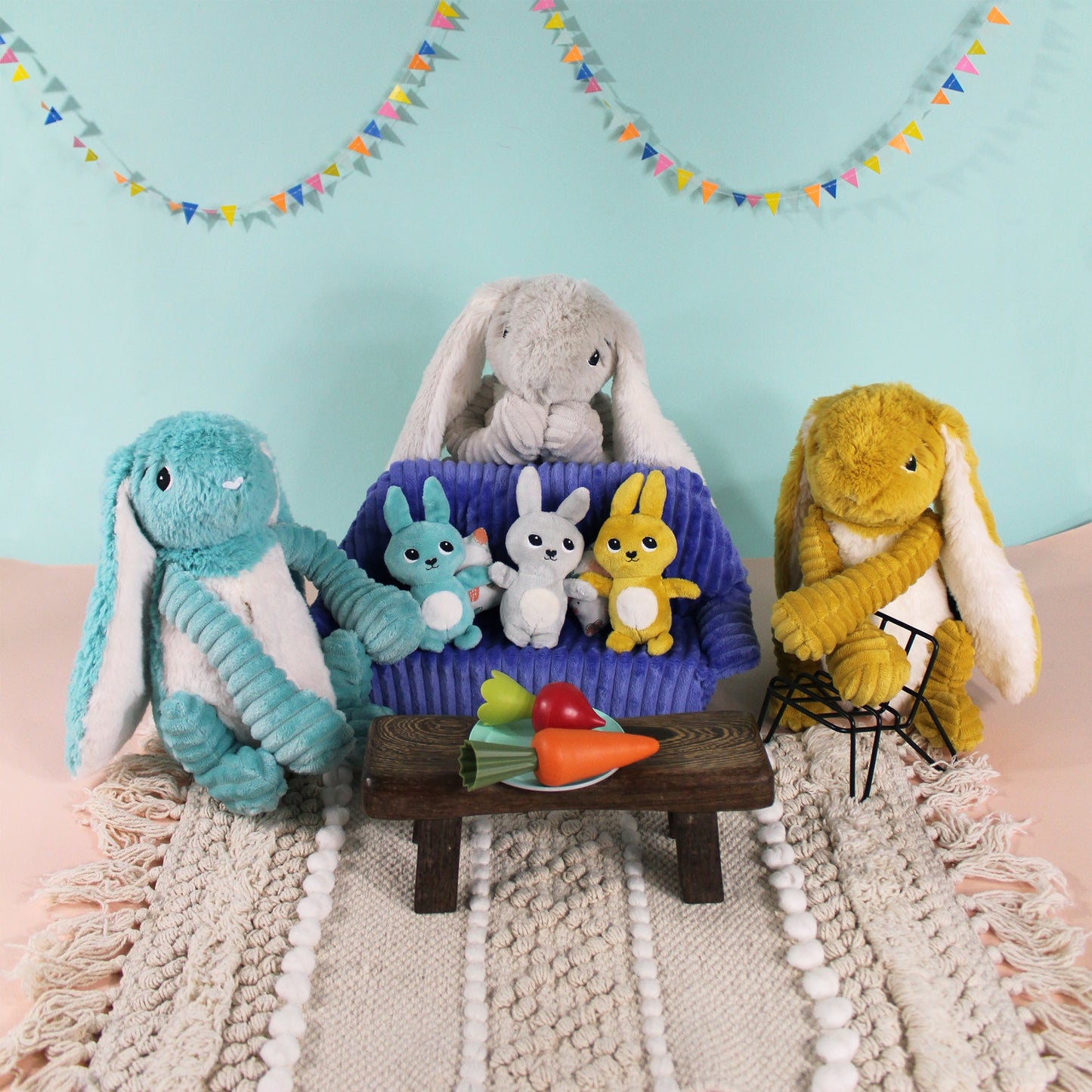 Peluche lapin Toudou maman et son bébé gris clair - Les Ptipotos 34,99 €