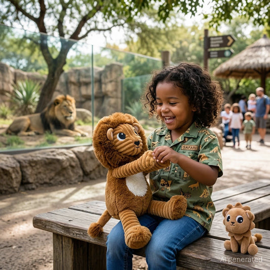 Peluche lion Graou papa et son bébé marron cassonade