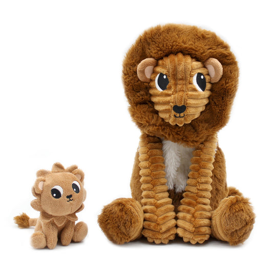 Peluche lion Graou papa et son bébé marron cassonade
