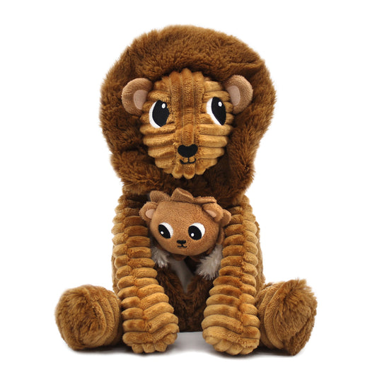 Peluche lion Graou papa et son bébé marron cassonade
