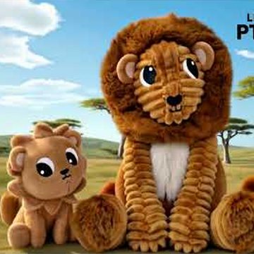 Peluche lion Graou papa et son bébé marron cassonade