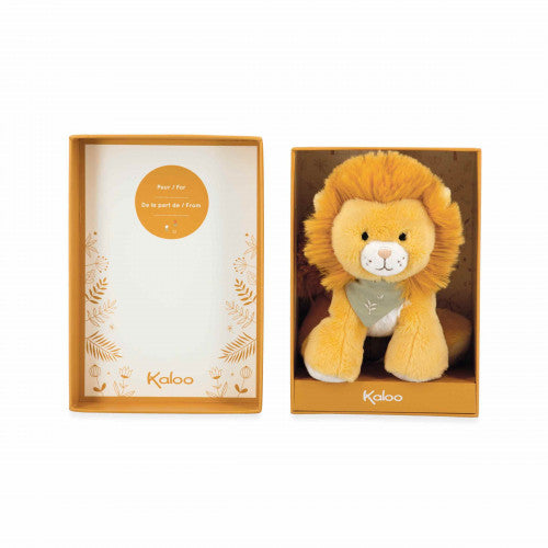 Open Kaloo gift box with Nougat lion plush and French label
