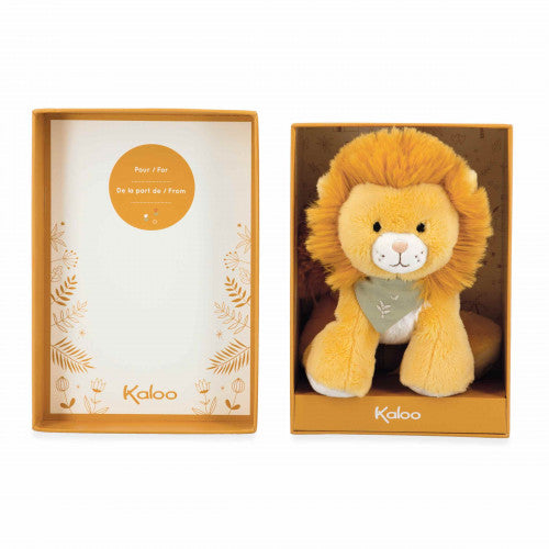 KALOO Nougat lion plush in orange gift box with botanical print