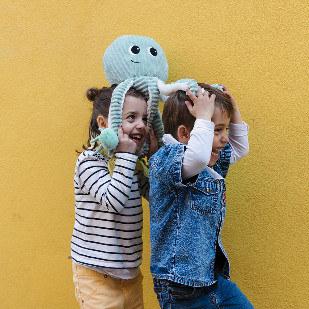 Peluche pieuvre Filou maman et son bébé bleu aqua - Les Ptipotos