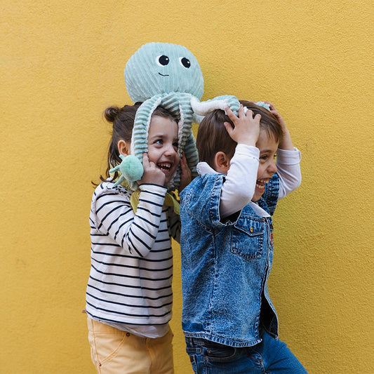 Peluche pieuvre Filou maman et son bébé bleu aqua - Les Ptipotos