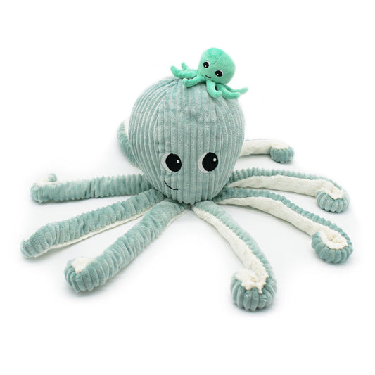 Peluche pieuvre Filou maman et son bébé bleu aqua - Les Ptipotos