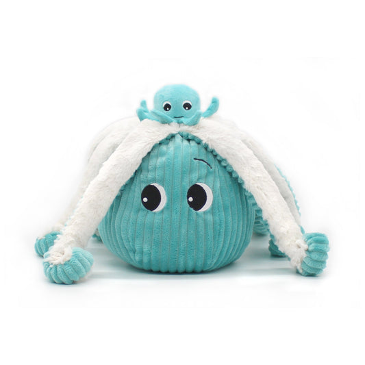 Peluche pieuvre Filou maman et son bébé bleu aqua - Les Ptipotos