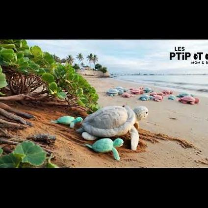 Peluche tortue Sauvenou maman et bébé corail