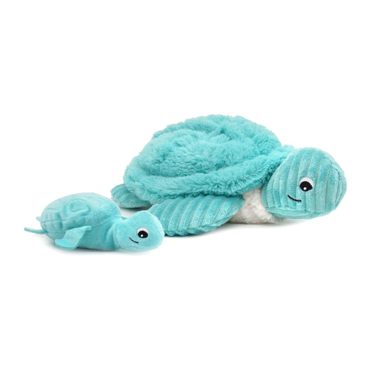 Peluche tortue Sauvenou maman et son bébé bleu aqua