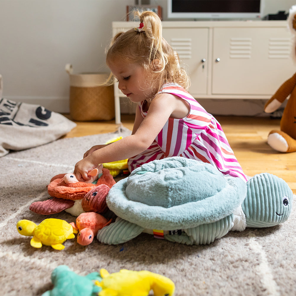 Peluche tortue géante Sauvenou maman et son bébé menthe