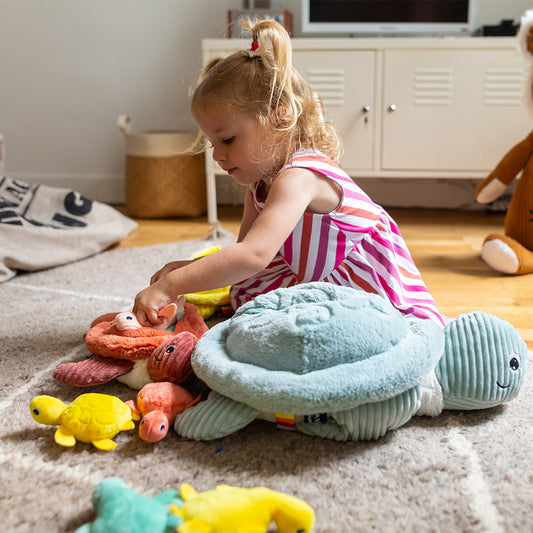 Peluche tortue géante Sauvenou maman et son bébé menthe