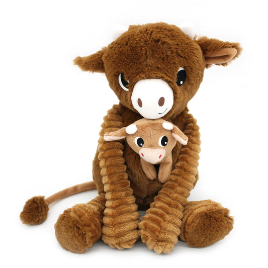 Peluche vache Hindou maman et son bébé marron cassonade - Les Ptipotos