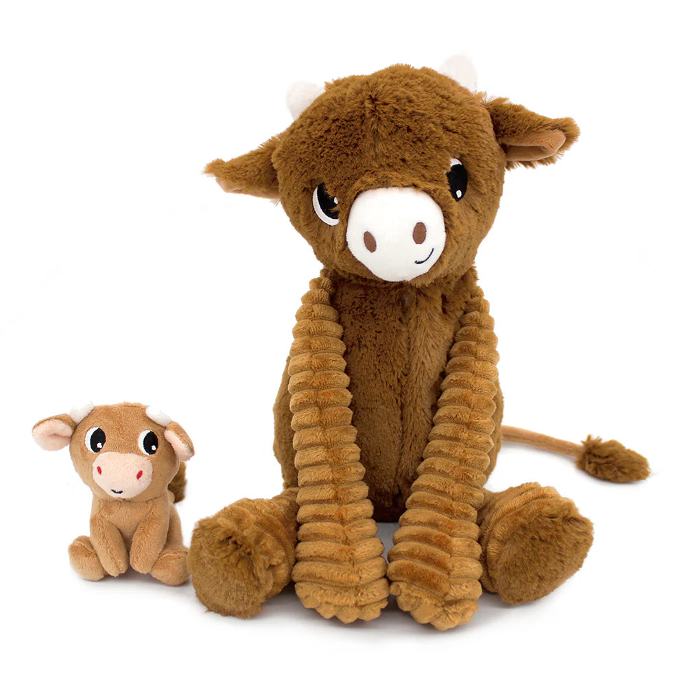 Peluche vache Hindou maman et son bébé marron cassonade - Les Ptipotos