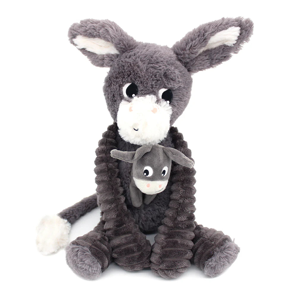 Peluche âne Poitou maman et son bébé gris - Les Ptipotos
