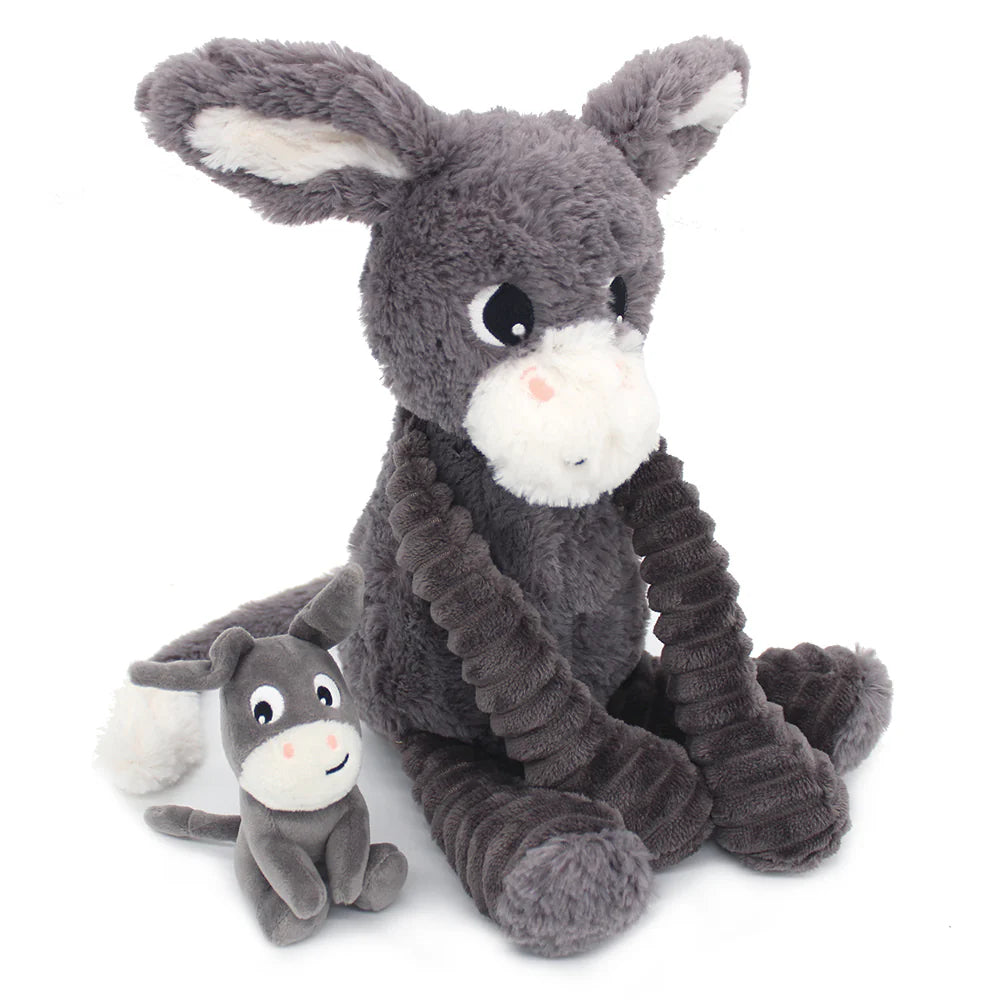 Peluche âne Poitou maman et son bébé gris - Les Ptipotos