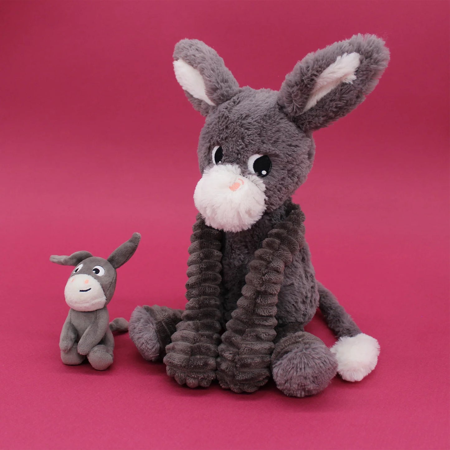 Peluche âne Poitou maman et son bébé gris - Les Ptipotos