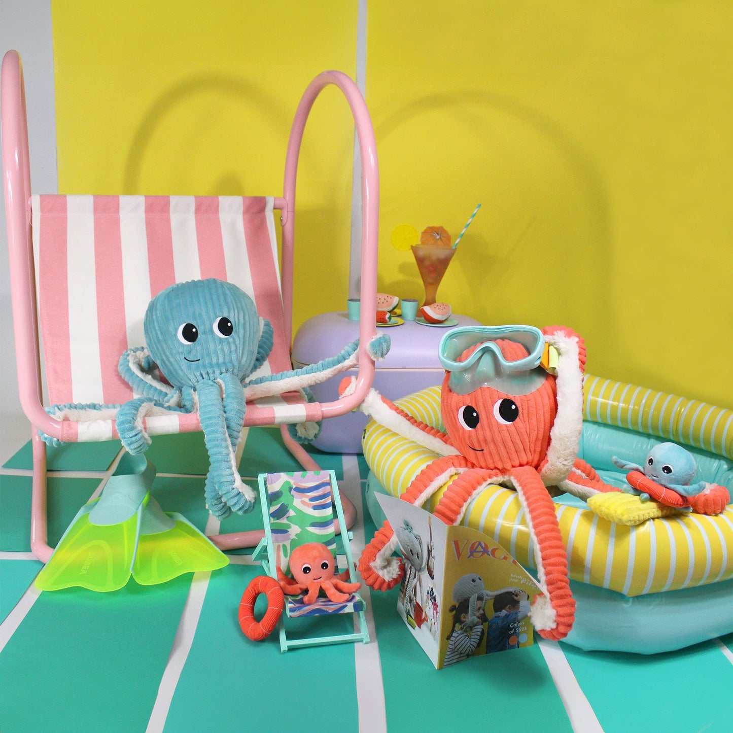 Peluche pieuvre Filou maman et son bébé bleu aqua - Les Ptipotos