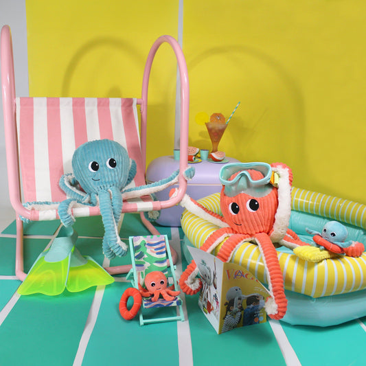 Peluche pieuvre Filou maman et son bébé bleu aqua - Les Ptipotos