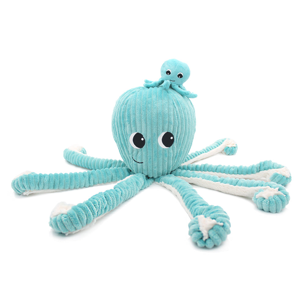 Peluche pieuvre Filou maman et son bébé bleu aqua - Les Ptipotos