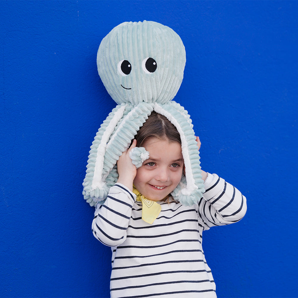 Peluche pieuvre Filou maman et son bébé bleu aqua - Les Ptipotos