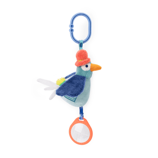 Moulin Roty Petit Oiseau activity plush toy with mirror and clip