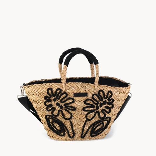 Petit panier en herbe de mer avec fermeture éclair, couleur noire