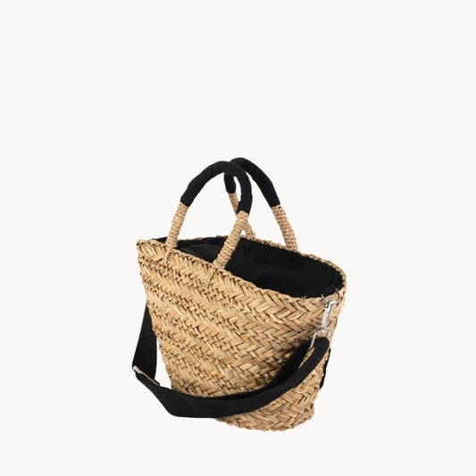 Petit panier en herbe de mer avec fermeture éclair, couleur noire