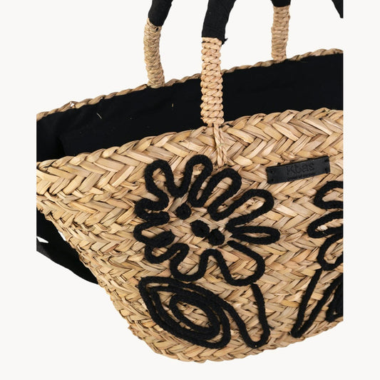 Petit panier en herbe de mer avec fermeture éclair, couleur noire