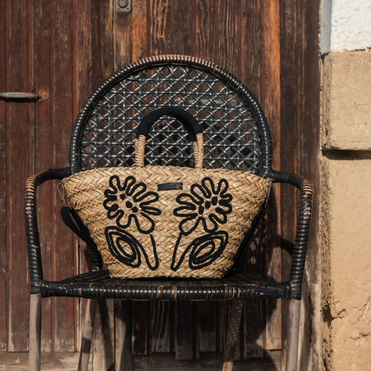 Petit panier en herbe de mer avec fermeture éclair, couleur noire