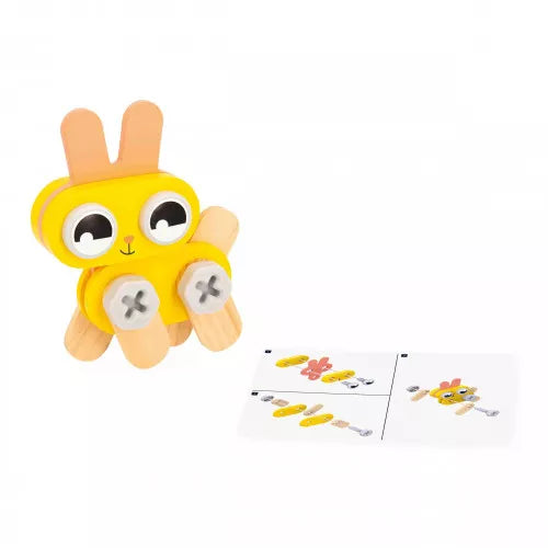 Yellow wooden rabbit toy assembly instructions for children