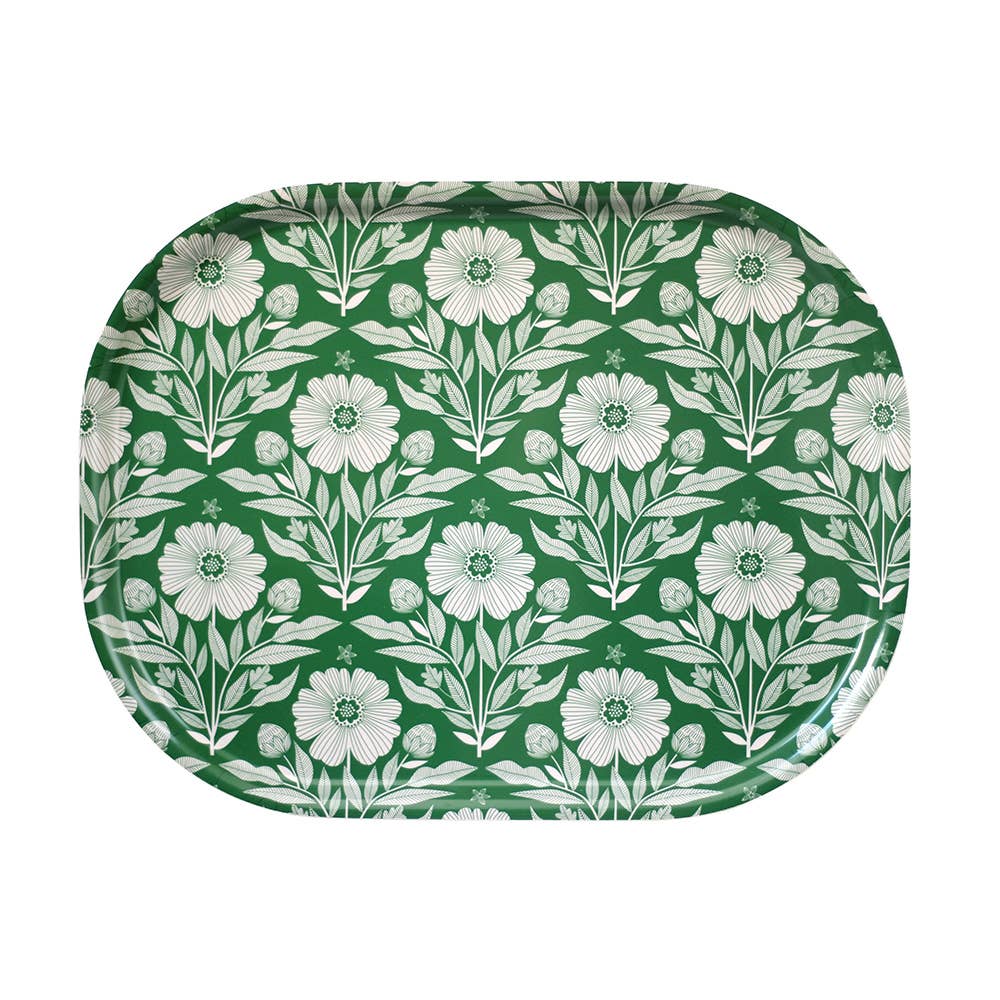 Plateau rectangle en bouleau motif folk - 43 x 33 cm -