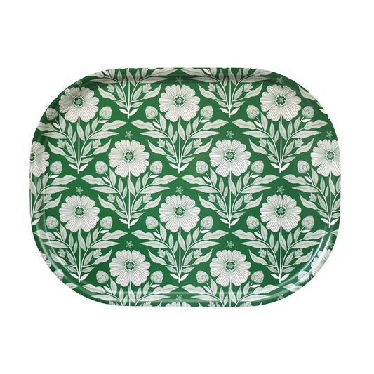 Plateau rectangle en bouleau motif folk - 43 x 33 cm -