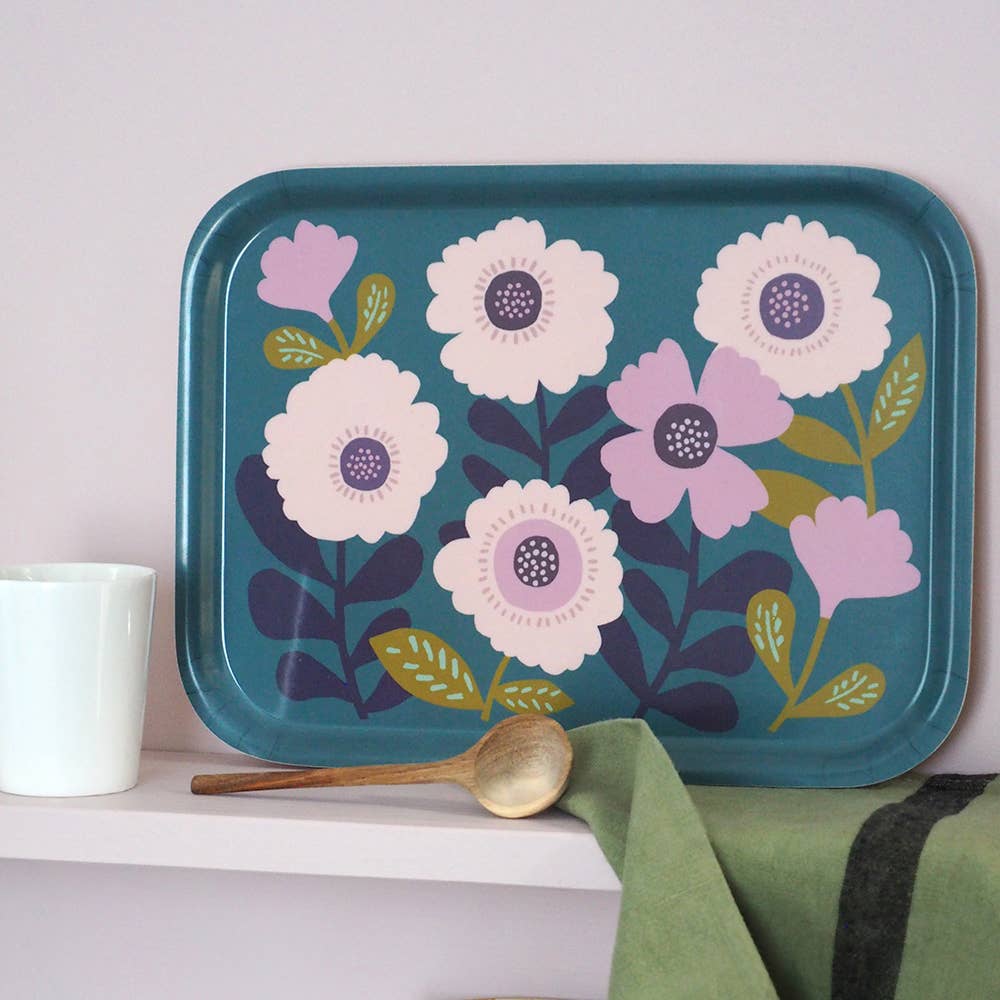 Plateau rectangulaire en bouleau motif Lily - 20 x 27 cm -