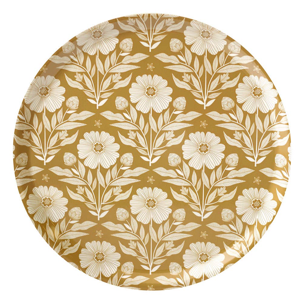 Plateau rond en bouleau motif Folk ocre - 38cm -