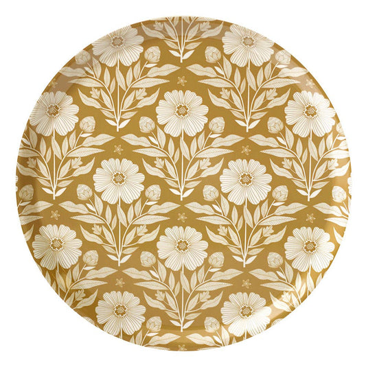 Plateau rond en bouleau motif Folk ocre - 38cm -