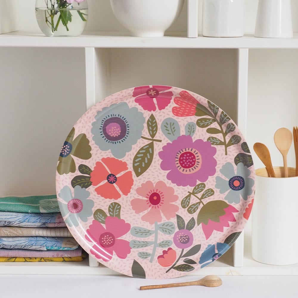 Plateau rond en bouleau motif Lily - 31cm -
