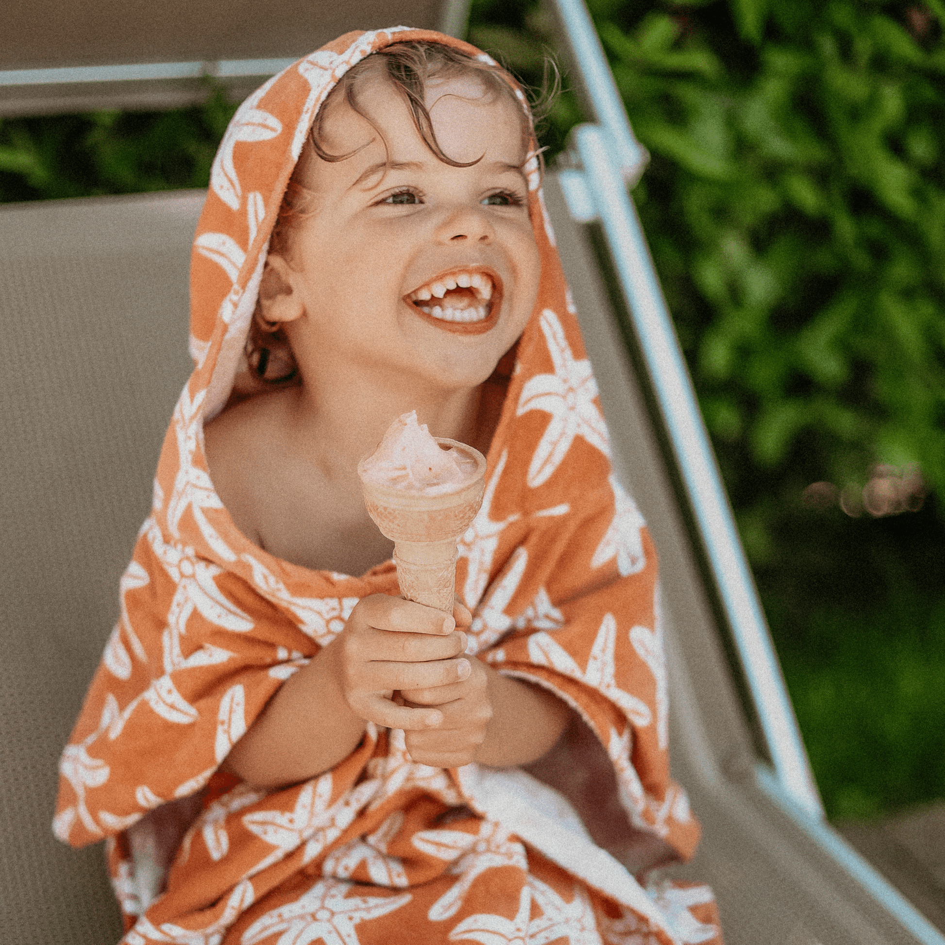 Poncho de plage en coton doux Orange avec imprimé étoile de mer