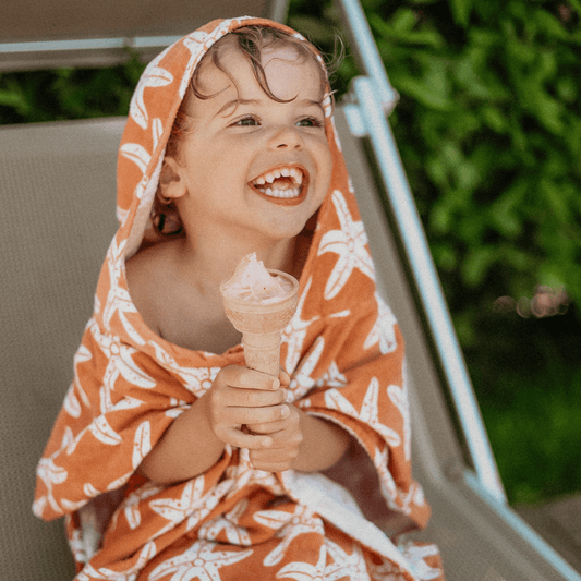 Poncho de plage en coton doux Orange avec imprimé étoile de mer